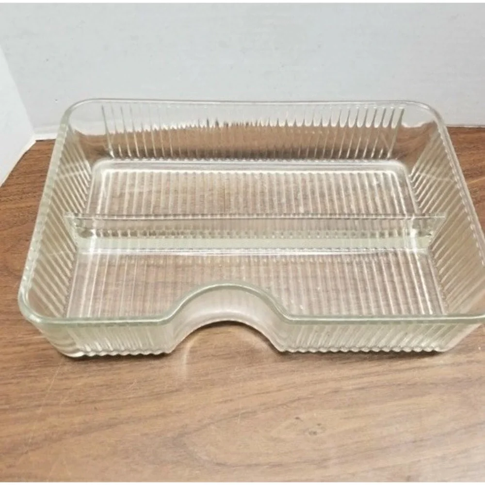 VINTAGE LARGE DIVIDED‎ RIBBED CLEAR GLASS REFRIGERATOR